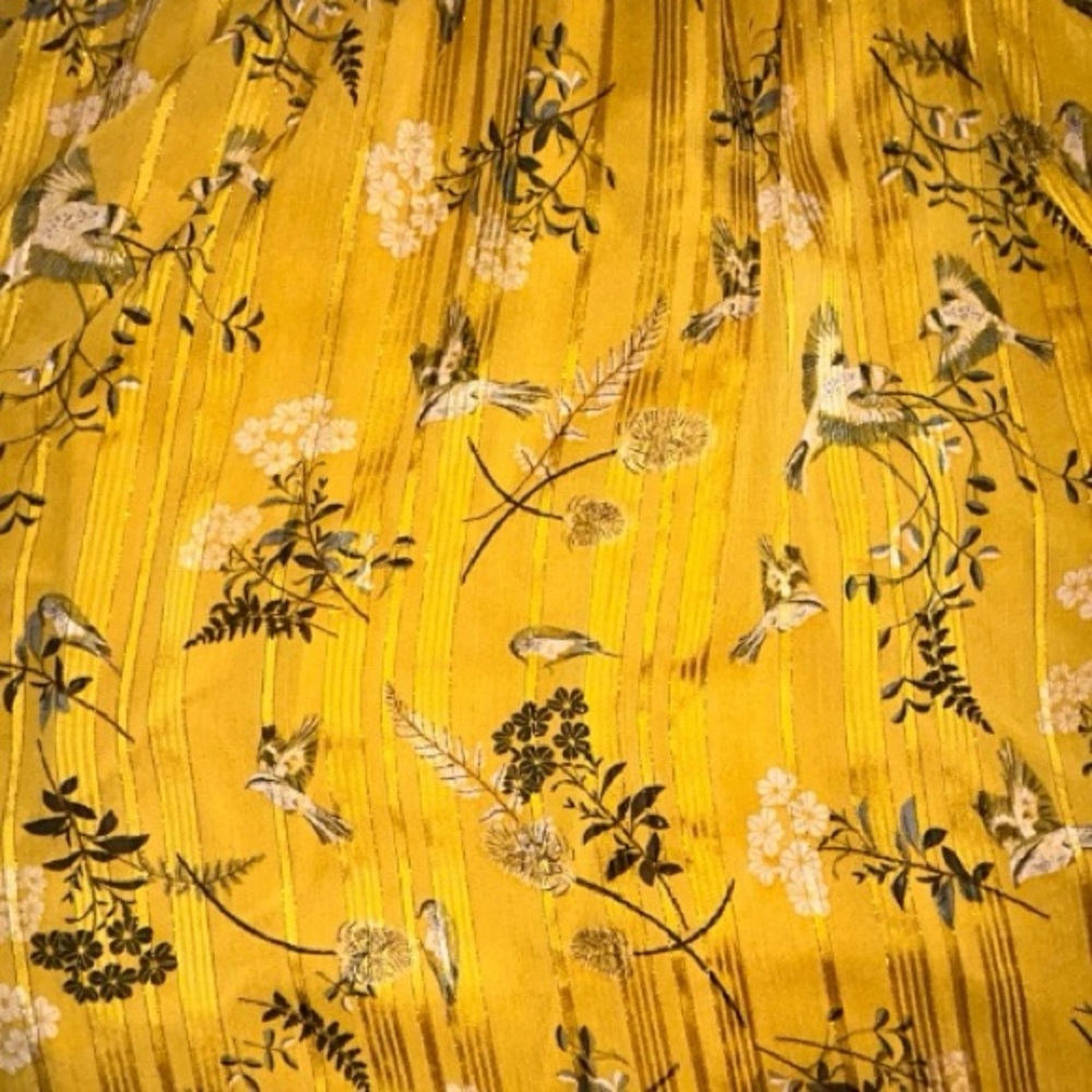 Plus Size Golden Yellow Floral Striped Bird V-Neck Midi Dress 1X EUC - Picture 5 of 7